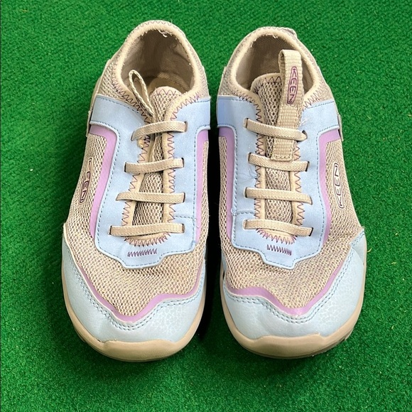 Keen kids Tan and Light Blue Sneakers size 2 - Picture 1 of 6